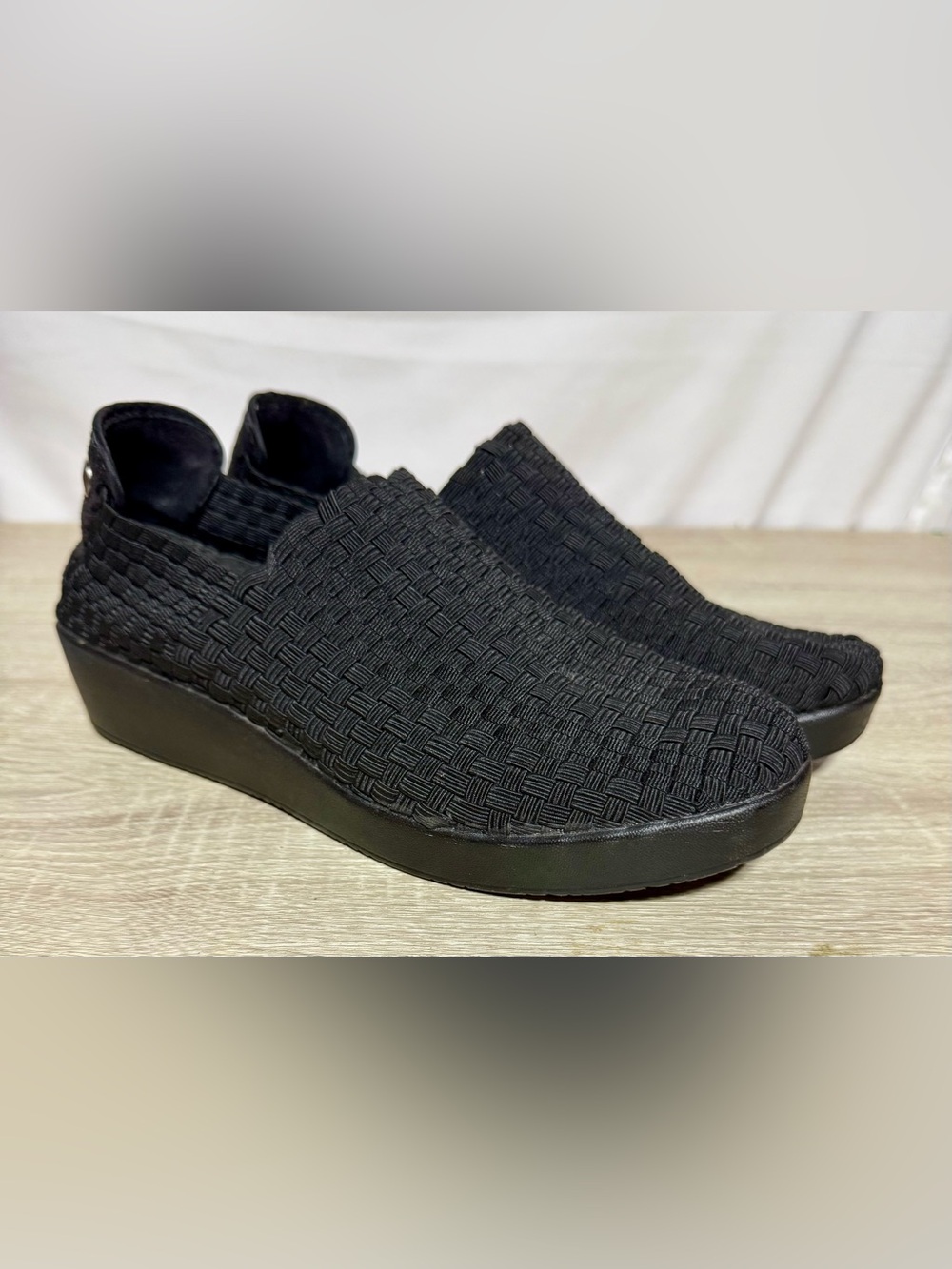 BERNIE MEV Smooth Cha Cha Woven Wedge Slip-On Shoes Black Size EU 40 US 9